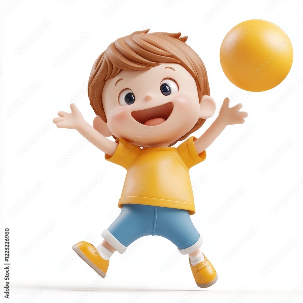 3D icon cartoon happy child playing, isolated on a white background 3D icon cartoon happy child playing, isolated on a white background