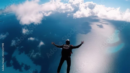 Wallpaper Mural Witness an exhilarating descent as a skydiver plunges from the sky, taking in panoramic views of breathtaking coastlines and vibrant landscapes below Torontodigital.ca