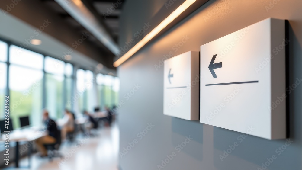 A well-lit indoor wayfinding signs mockup with easy-to-read signs, perfect for presenting wayfinding design ideas for indoor environments.
