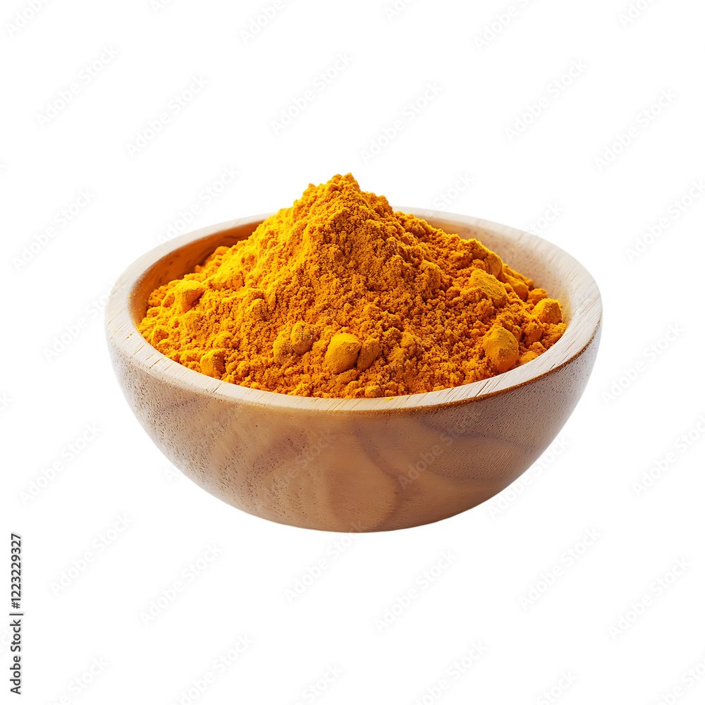 Fresh turmeric powder in a bowl isolated on a transparent background. Fresh turmeric powder in a bowl isolated on a transparent background.