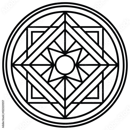 An abstract circular logo in line art style, showcasing overlapping shapes and clean lines to create a contemporary and versatile design