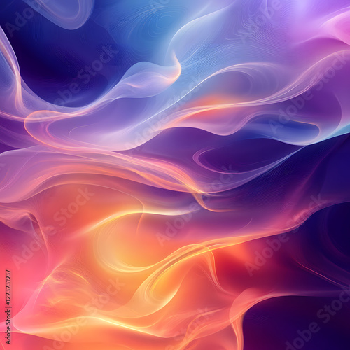 Wallpaper Mural A vivid abstract composition of soft, flowing waves in bright gradient hues of purple, pink, blue, and orange. Smooth textures and layered curves create a dynamic, vibrant design. Torontodigital.ca