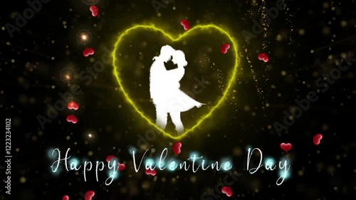 Romantic Couple Silhouette in Love-Themed Video with Glowing Effects, Falling Petals and 