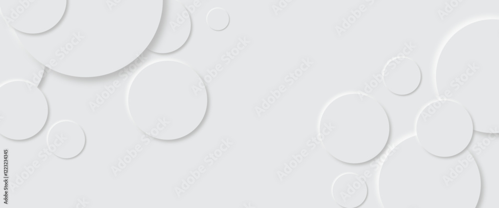 Abstract grey geometric overlapping circle background Neomorphs style. Presentation slide template. Vector circles design Object web Round shape clean modern poster, banner background Vector