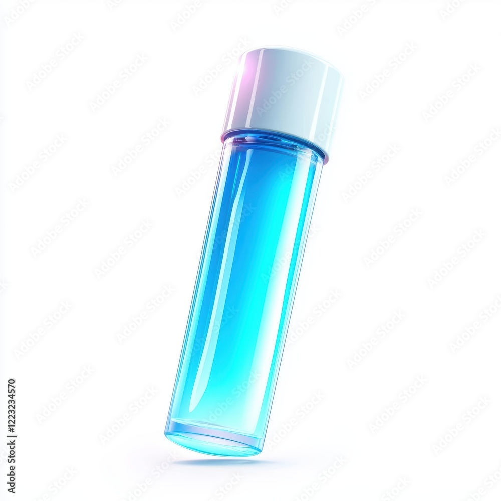 3D icon cartoon futuristic glowing blue serum in a tube, isolated on a white background 3D icon cartoon futuristic glowing blue serum in a tube, isolated on a white background