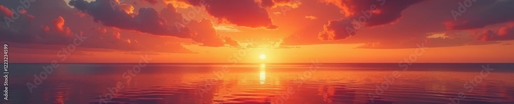 Fototapeta premium Burning orange sky reflects on calm Baltic sea, ostsee, beach