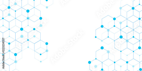 Science network pattern blue Hexagonal abstract background. Big Data Visualization structure elements . Health care and science medical pattern innovation. Template design with concept Dots and lines.