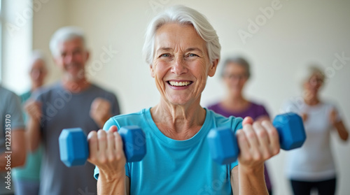 Lady exercising with dumbbells in gym