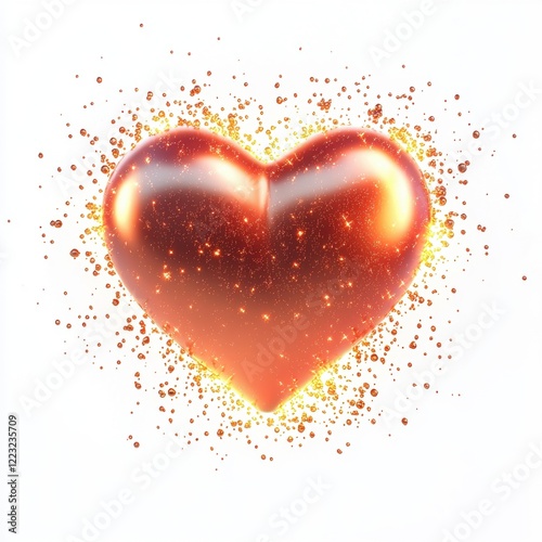 3D icon cartoon of a glowing red heart surrounded by sparkles, isolated on a white background