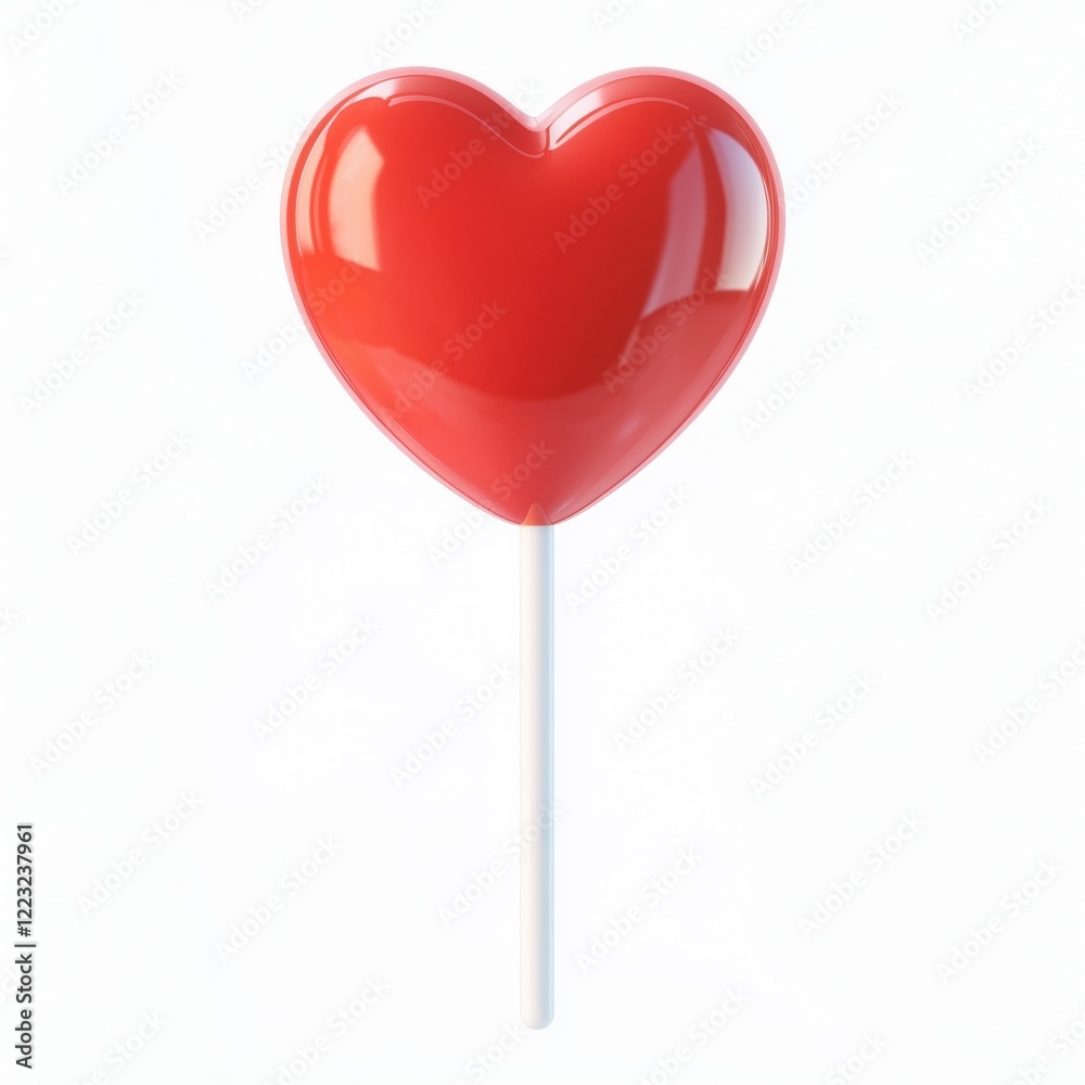 3D icon cartoon heart-shaped lollipop in a bright red color, isolated on a white background 3D icon cartoon heart-shaped lollipop in a bright red color, isolated on a white background