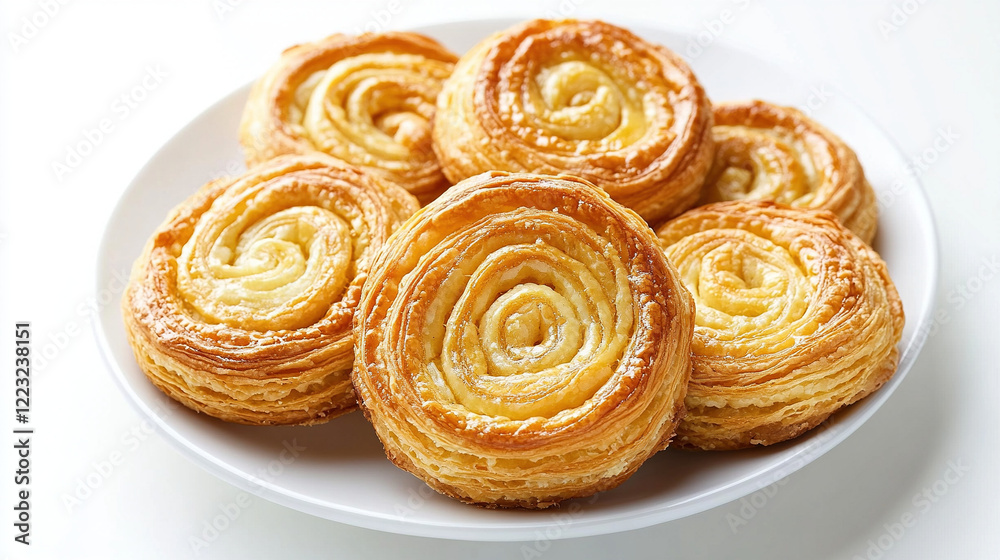 Fototapeta premium Golden Palmier Puff Pastry Cookies on White Background