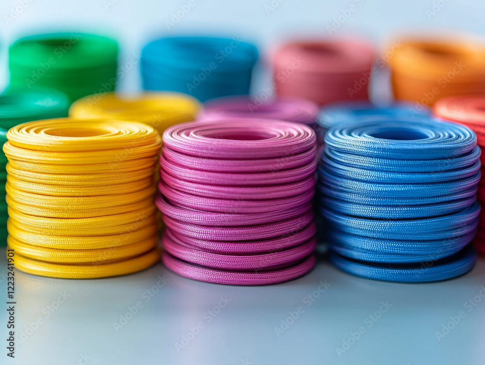 Colorful fitness resistance bands arranged neatly in row Colorful fitness resistance bands arranged neatly in row