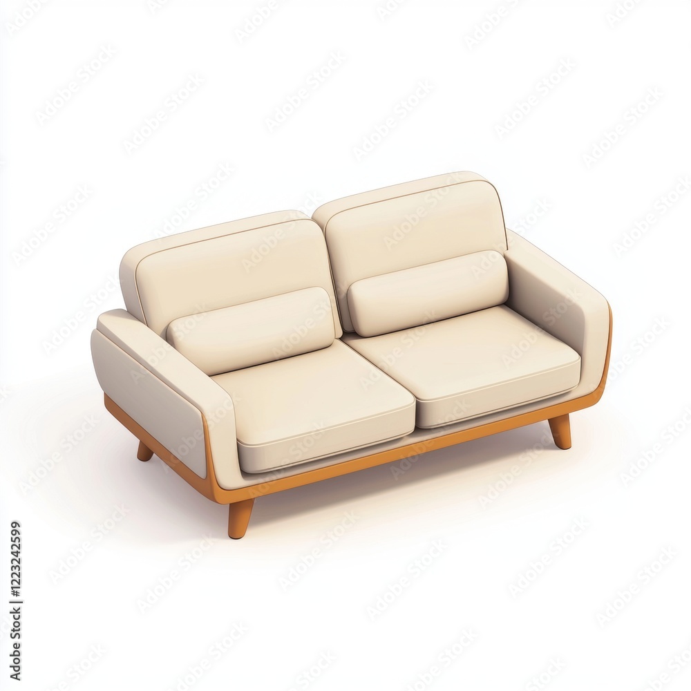 3D icon cartoon minimalist Scandinavian-style sofa, isolated on a white background 3D icon cartoon minimalist Scandinavian-style sofa, isolated on a white background
