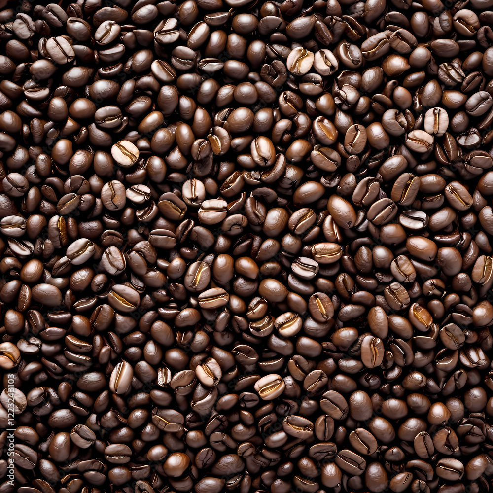 Obraz premium A panoramic arrangement of roasted coffee beans, spread out to highlight their natural detail 