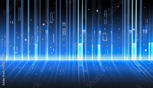 Blue glowing rectangle lines and light rays on dark background. Big data, science, technology, virtual interactions illustration backdrop