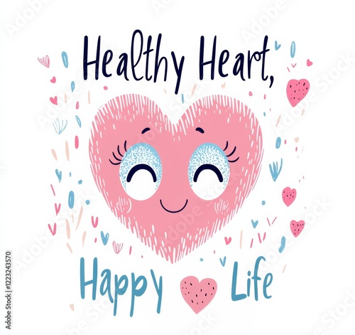 Happy Heart with Positive Health Message. Adorable smiling heart illustration with 