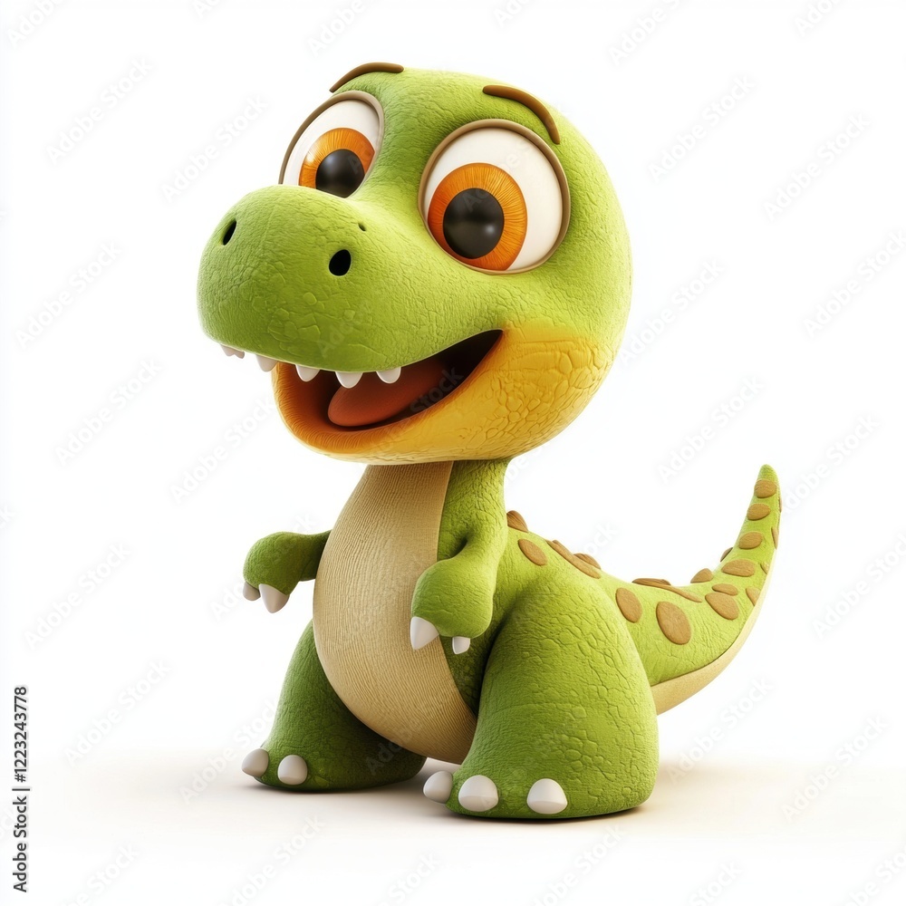 Fototapeta premium 3D icon cartoon of a smiling dinosaur plush, isolated on a white background 