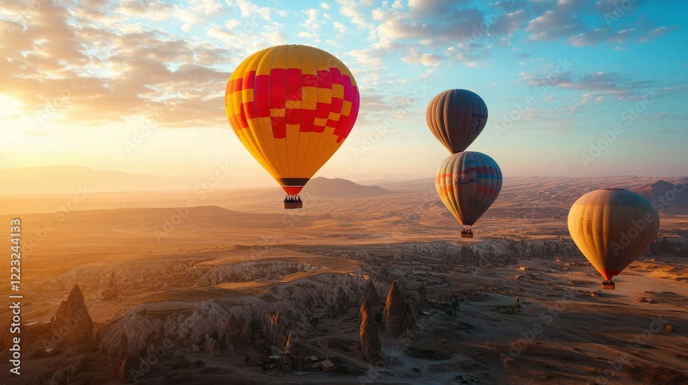 Naklejka premium Colorful hot air balloons over cappadocia landscape at sunrise