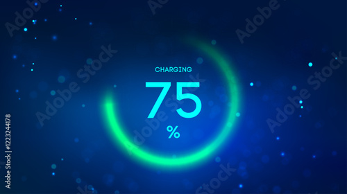 Battery charge 3d technology background. Car battery charging. Blue neon battery electric car vector.