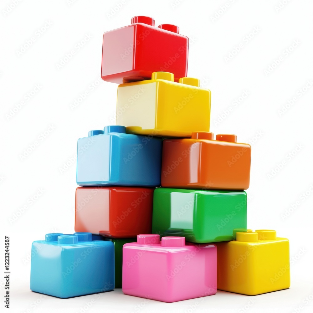 3D icon cartoon of a stack of colorful building blocks, isolated on a white background 3D icon cartoon of a stack of colorful building blocks, isolated on a white background