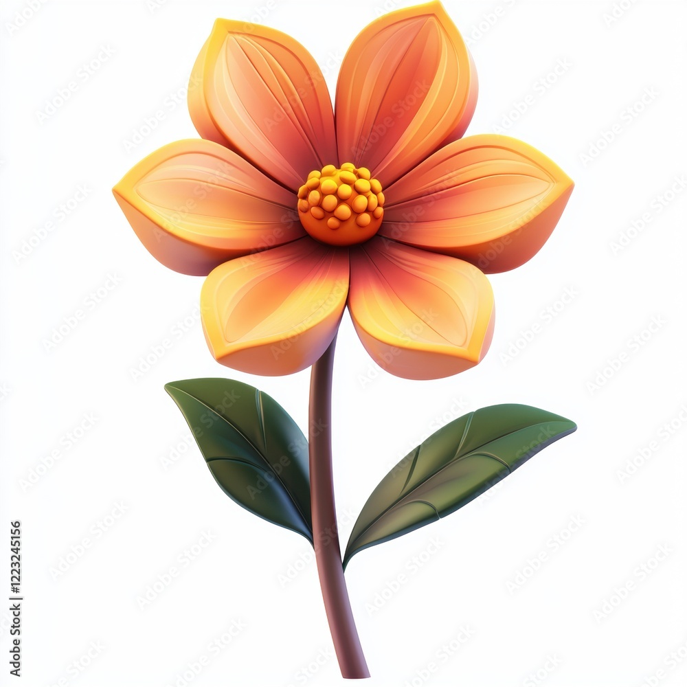 Obraz premium 3D icon cartoon of a blooming flower, isolated on a white background -
