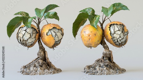 Withered apple bonsai, drought, studio shot, environmental impact