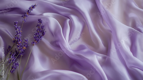 A close-up of lavender silk satin, softly flowing and reflecting a dreamy, calming glow.