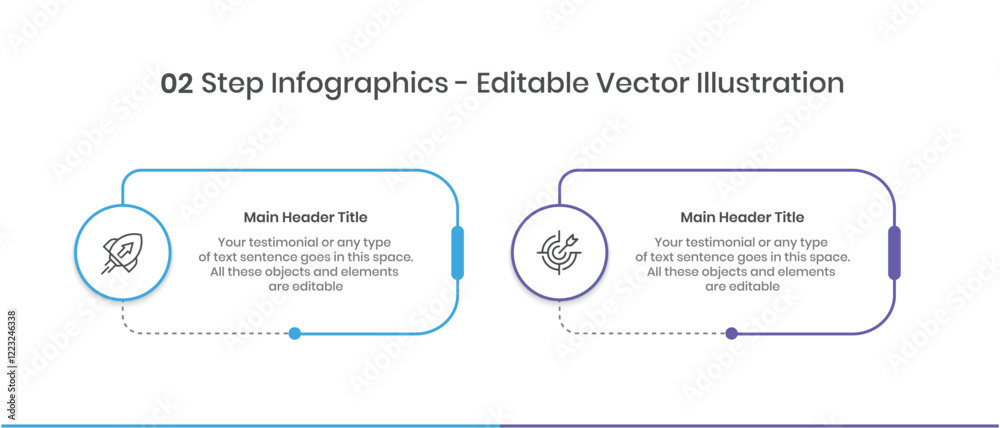 2 Steps Infographics Design Template - Graph, Pie chart, workflow layout, rectangle diagram, brochure, report, presentation, web design Editable Vector illustration