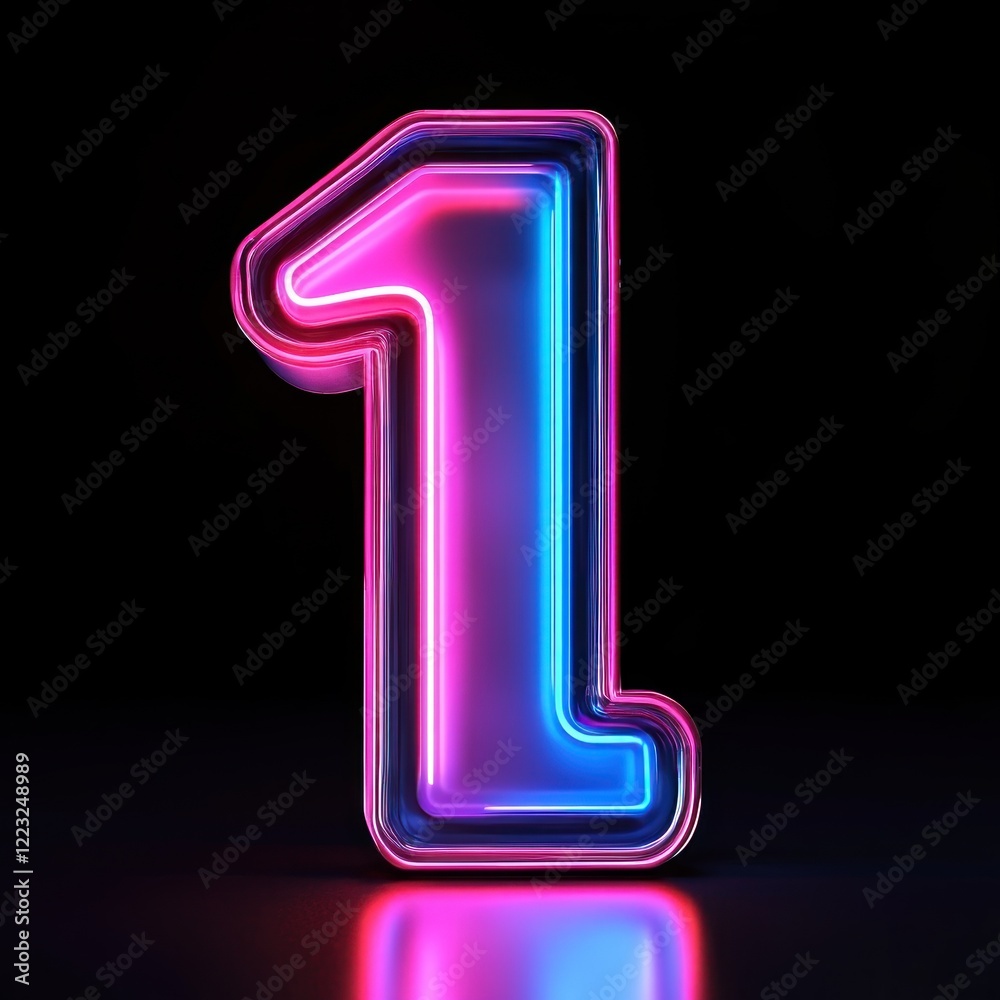 Glowing Neon Number One, Dark Background, Abstract Design, Digital Art Glowing Neon Number One, Dark Background, Abstract Design, Digital Art