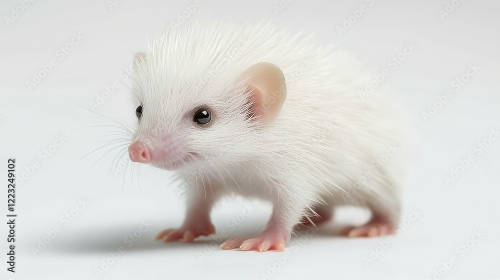 Adorable white hedgehog with pink nose on white background Adorable white hedgehog with pink nose on white background