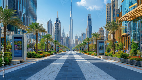 Modern Cityscape with Tall Buildings and Greenery in Dubai