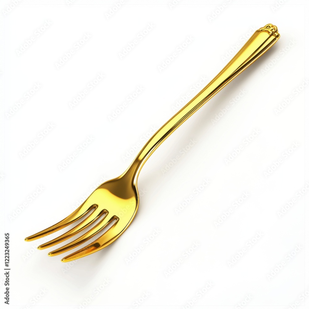 3D icon cartoon golden fork, isolated on a white background - 3D icon cartoon golden fork, isolated on a white background -