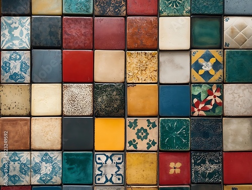 Colorful mosaic tile wall background.