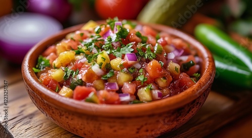 Celebrate Cinco de Mayo with a vibrant salsa infused with fresh ingredients in a festive gathering photo