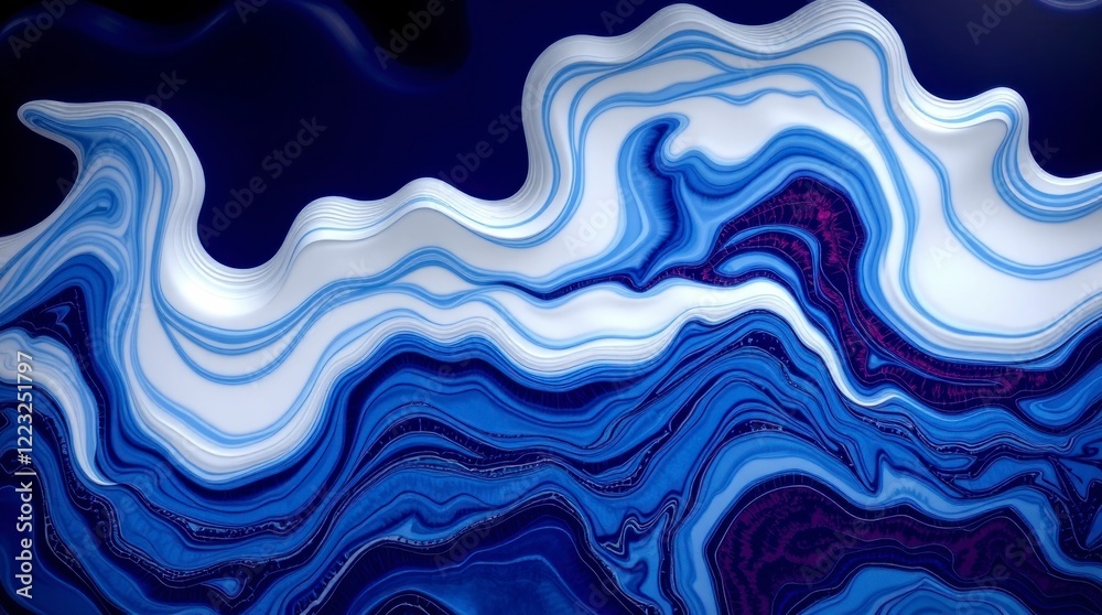 An elegant 3D abstract design with flowing patterns of blue and white, like liquid marble and clouds. An elegant 3D abstract design with flowing patterns of blue and white, like liquid marble and clouds.