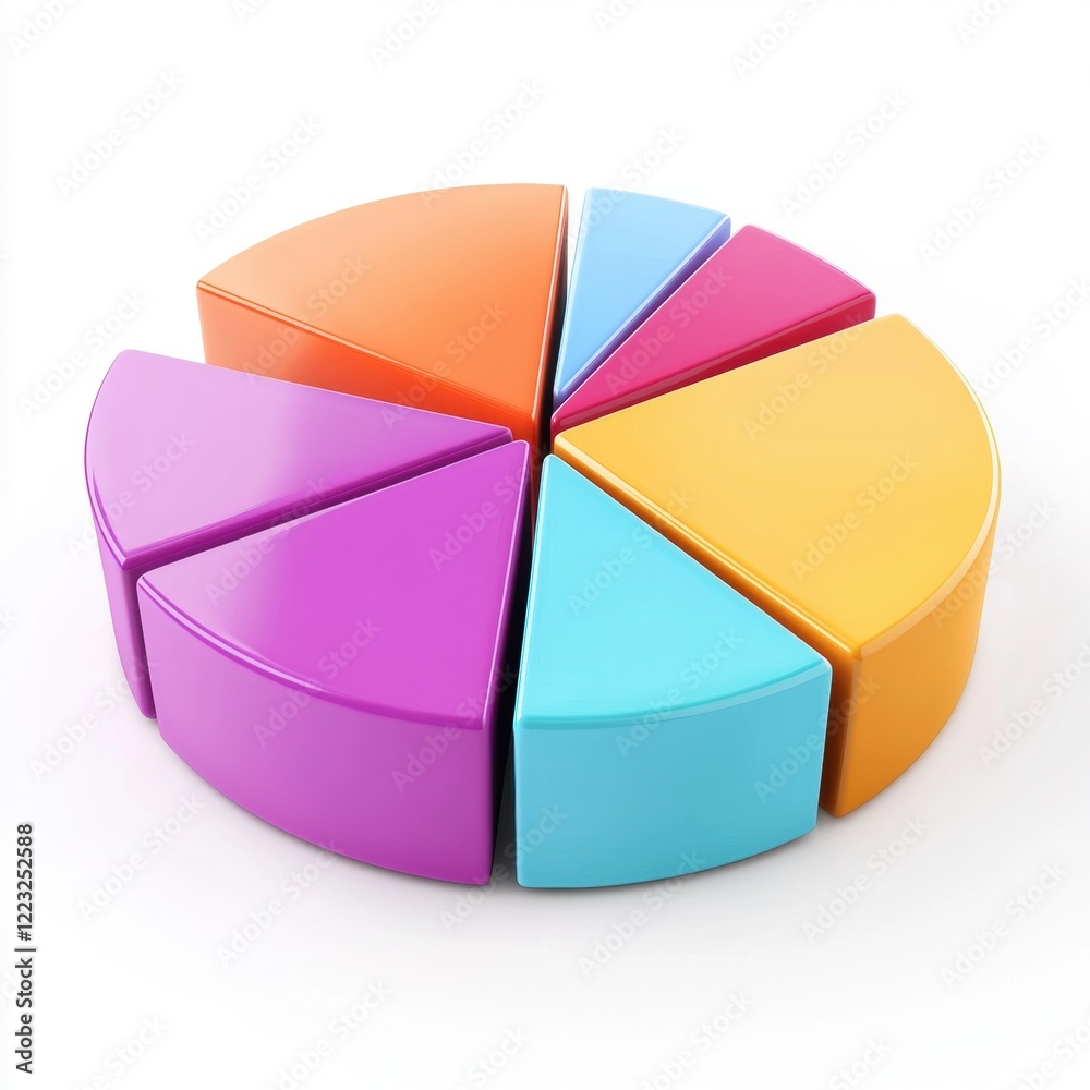 Obraz premium 3D icon cartoon pie chart with different segments, isolated on a white background