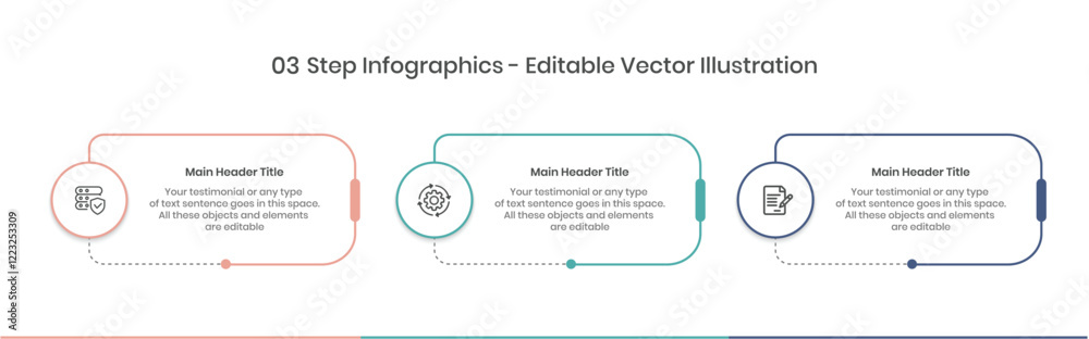 3 Steps Infographics Design Template - Graph, Pie chart, workflow layout, rectangle diagram, brochure, report, presentation, web design Editable Vector illustration