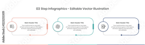 3 Steps Infographics Design Template - Graph, Pie chart, workflow layout, rectangle diagram, brochure, report, presentation, web design Editable Vector illustration
