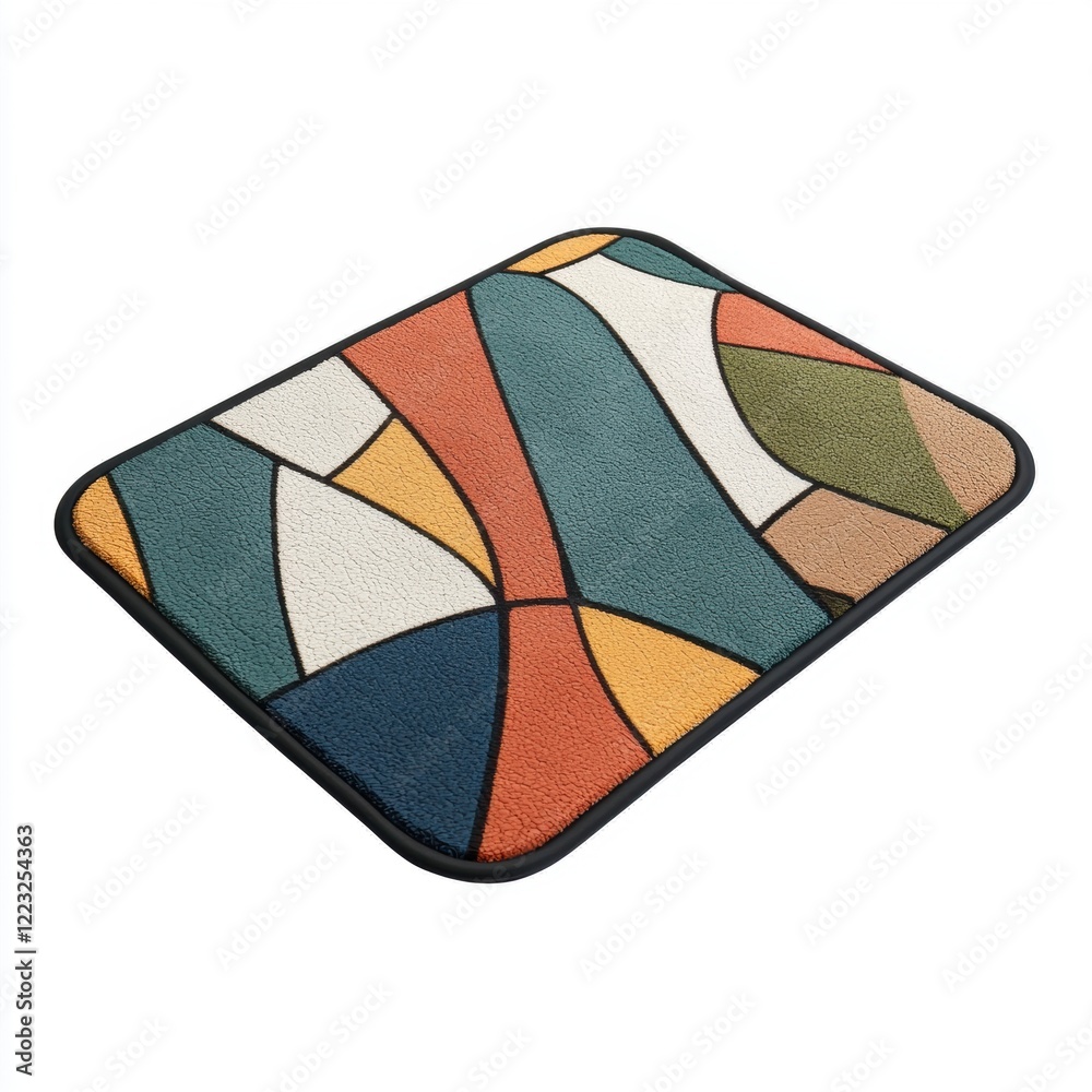 Fototapeta premium 3D icon cartoon rectangular doormat with a geometric design, isolated on a white background 