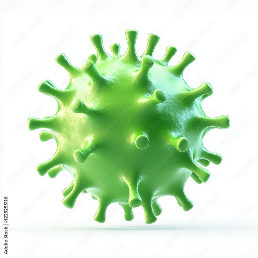3D icon cartoon of a green spiky virus, isolated on a white background 3D icon cartoon of a green spiky virus, isolated on a white background