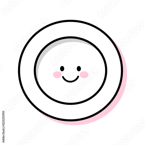 Cute kawaii dish, plate with smile face vector illustration on white isolated background