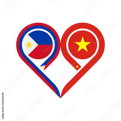 Free Download togetherness concept. heart symbol icon of philippines and vietnam flag. vector illustration isolated on white background - GFXLoad