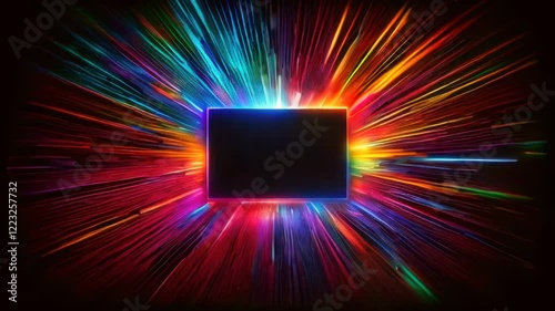 A square black blank with colorful lines coming out of it
