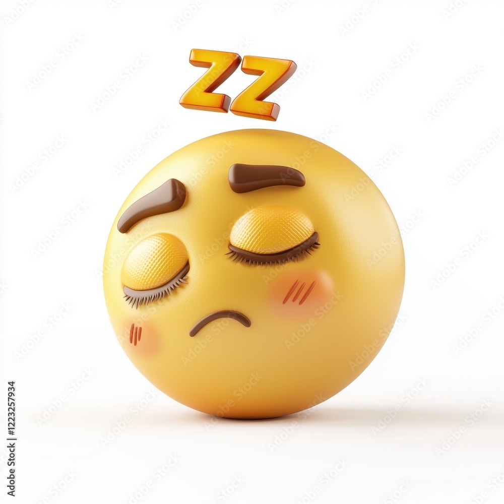Fototapeta premium 3D icon cartoon sleepy emoji with Zzz above, isolated on a white background 