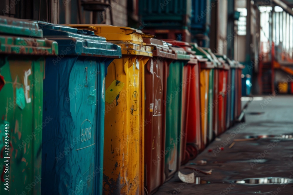 Recycling containers inside a recycling factory