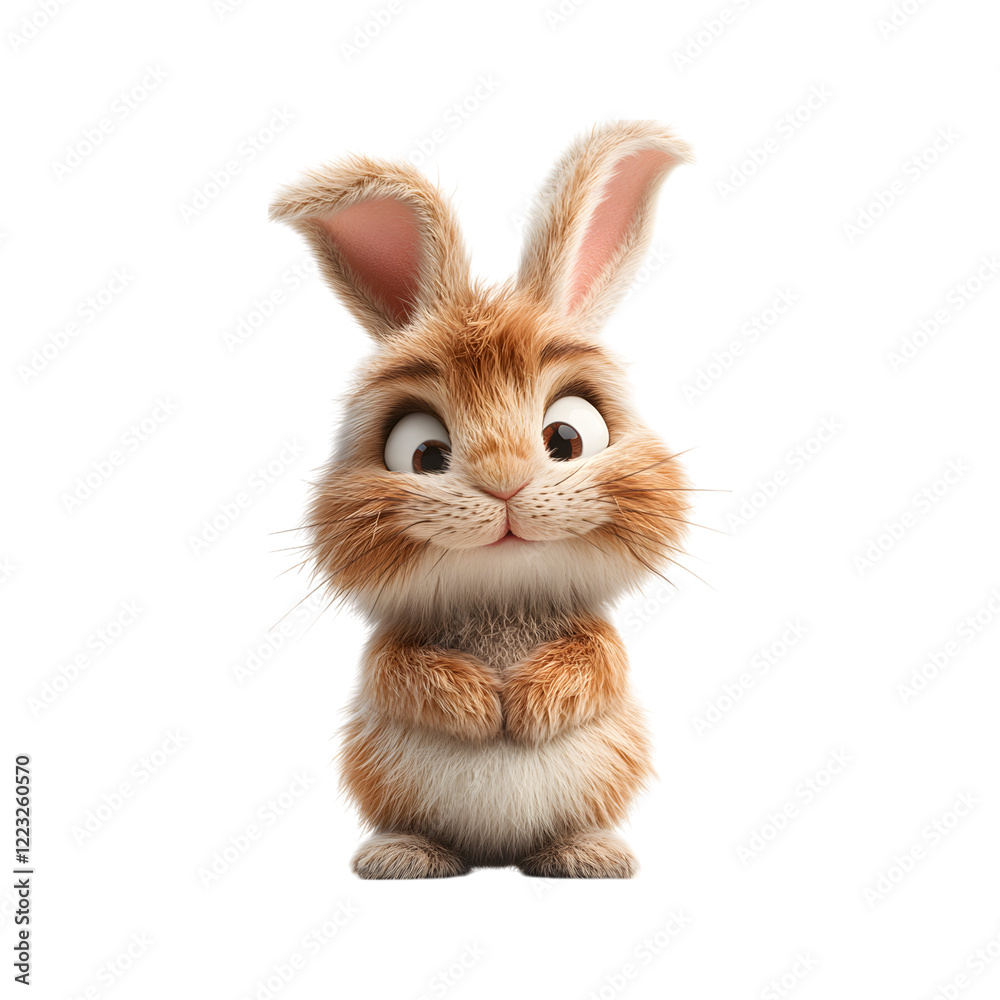 Fluffy 3D Cartoon Bunny with Droopy Ears and Big Nose Isolated on Transparent Background Fluffy 3D Cartoon Bunny with Droopy Ears and Big Nose Isolated on Transparent Background
