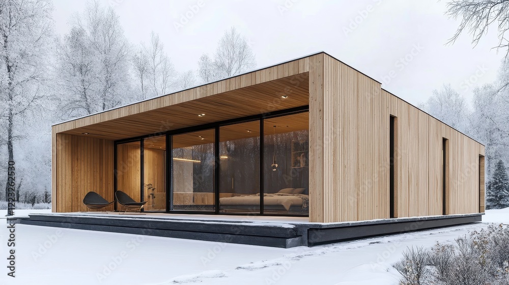 Modern Wooden House in Winter Landscape Modern Wooden House in Winter Landscape