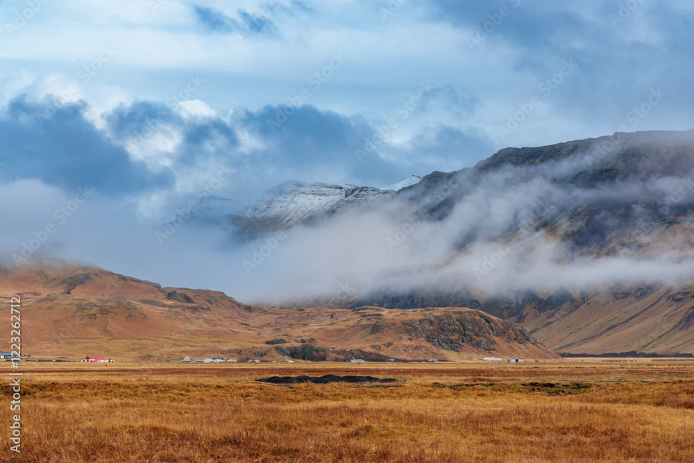 Fascinating autumn landscape around Irrafoss on the island of Iceland