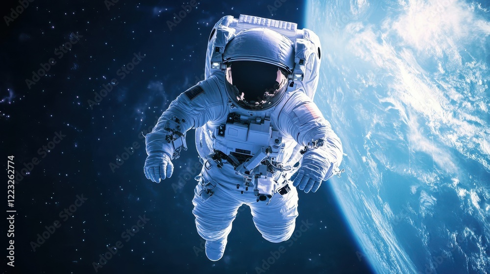 Astronaut floating in space with earth in view Astronaut floating in space with earth in view