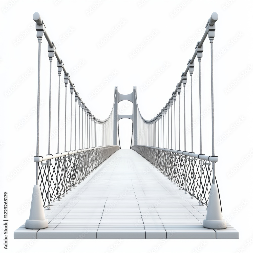 Fototapeta premium 3D icon cartoon modern suspension bridge with steel cables, isolated on a white background --quality 2